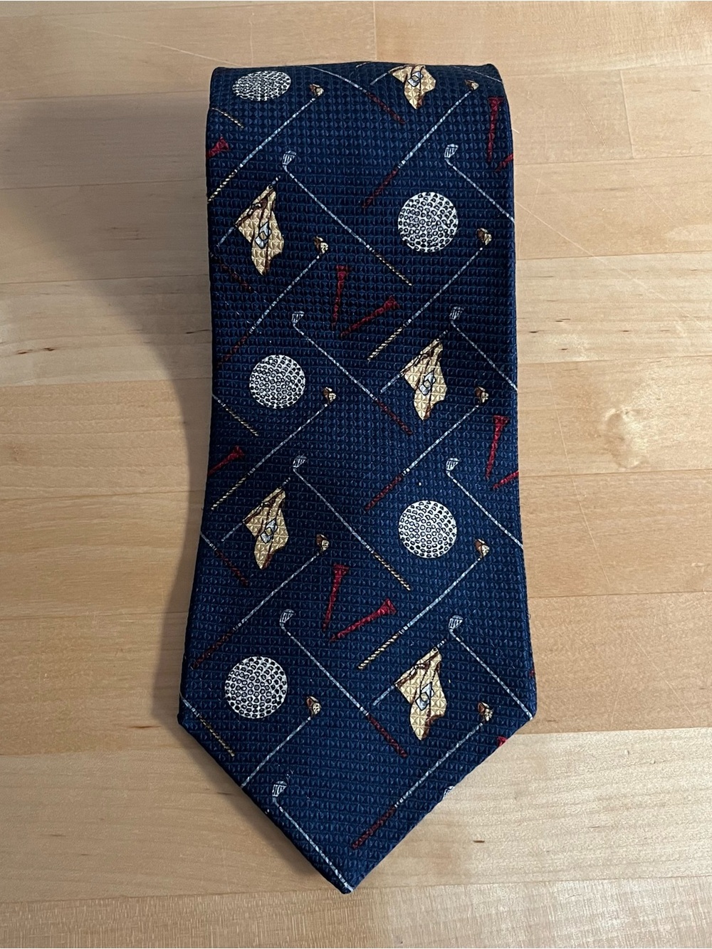 Vtg Club Classics Navy Novelty Golf Necktie 100% Silk Made In USA Dadcore Preppy